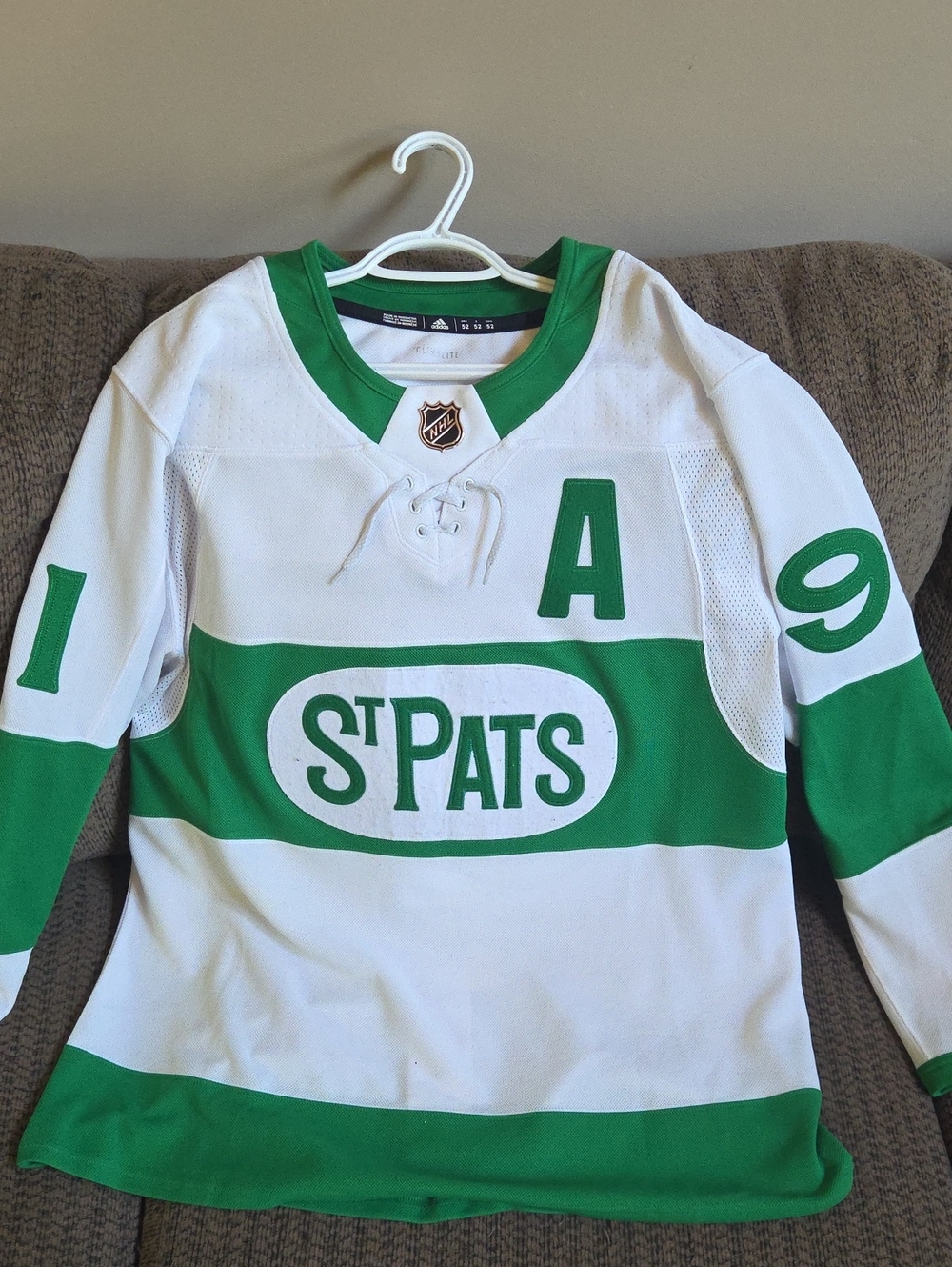 Adidas White & Green St Pats Hockey Jersey